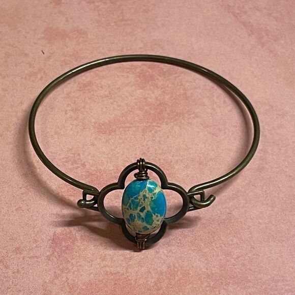 African Opal Jasper Bronze Bangle Bracelet - Picture 2 of 4